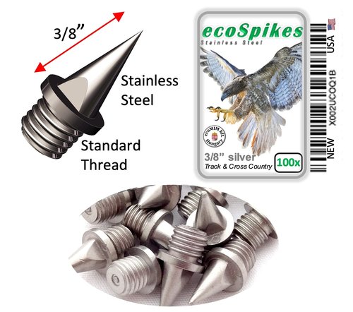 ecoSpikes Stainless Steel Track and Cross Country Spikes (3/8" Silver, 80x)
