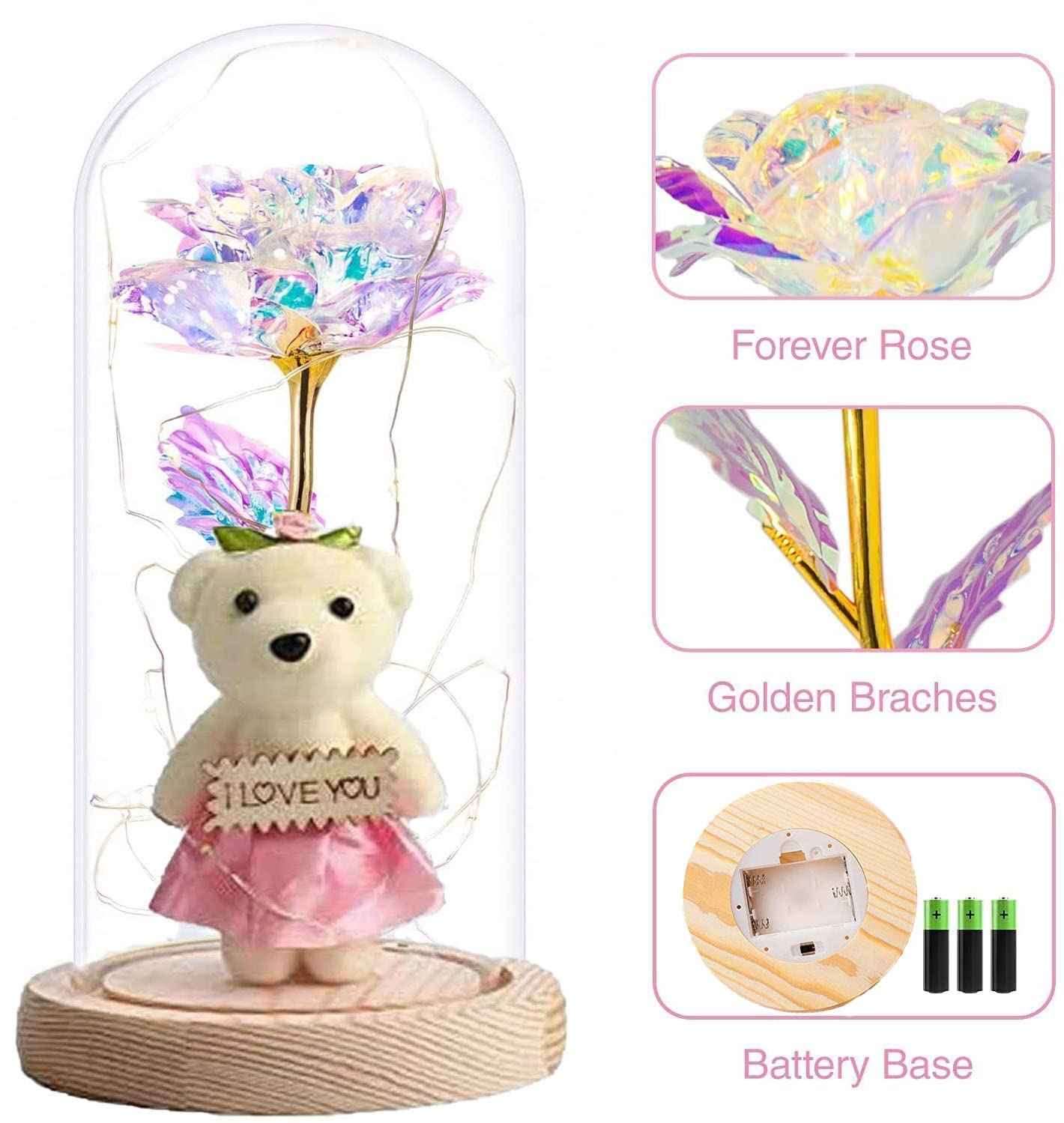 Christmas Rotating Rose Rift for Women, Rotating and Iighting Glass Dome Red Rose, and Giving It to Mother for Anniversary, Christmas and Birthday