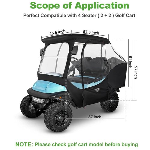 10L0L Golf Cart Enclosure for Club Car Precedent 4 Passenger, Fits 57'' Roof with 4-Side Zipper Doors, 360° Panoramic Windows & Security Side Mirror Openings