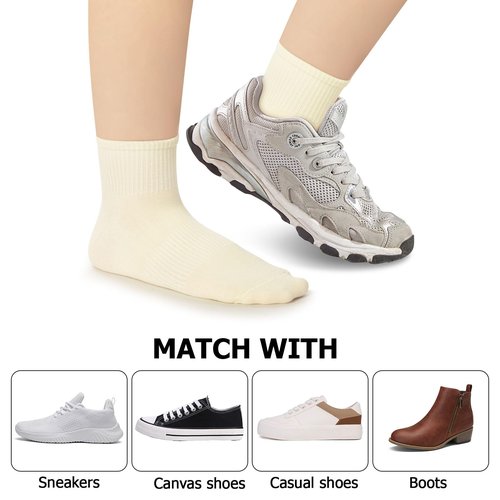 COZYOFFI Natural Ankle Socks for Women: 6 Pairs Cotton Running Athletic Socks