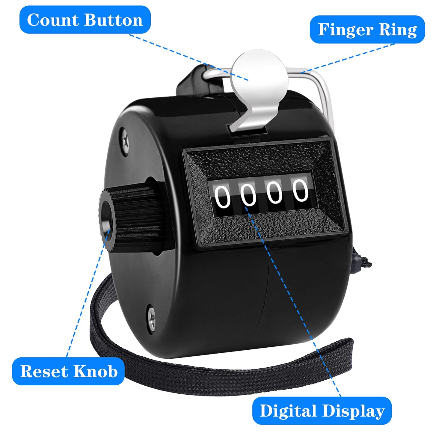FEBSNOW 2 Pack Hand Tally Counter 4 Digital Click Counter for Sport Row School Event (Black White)
