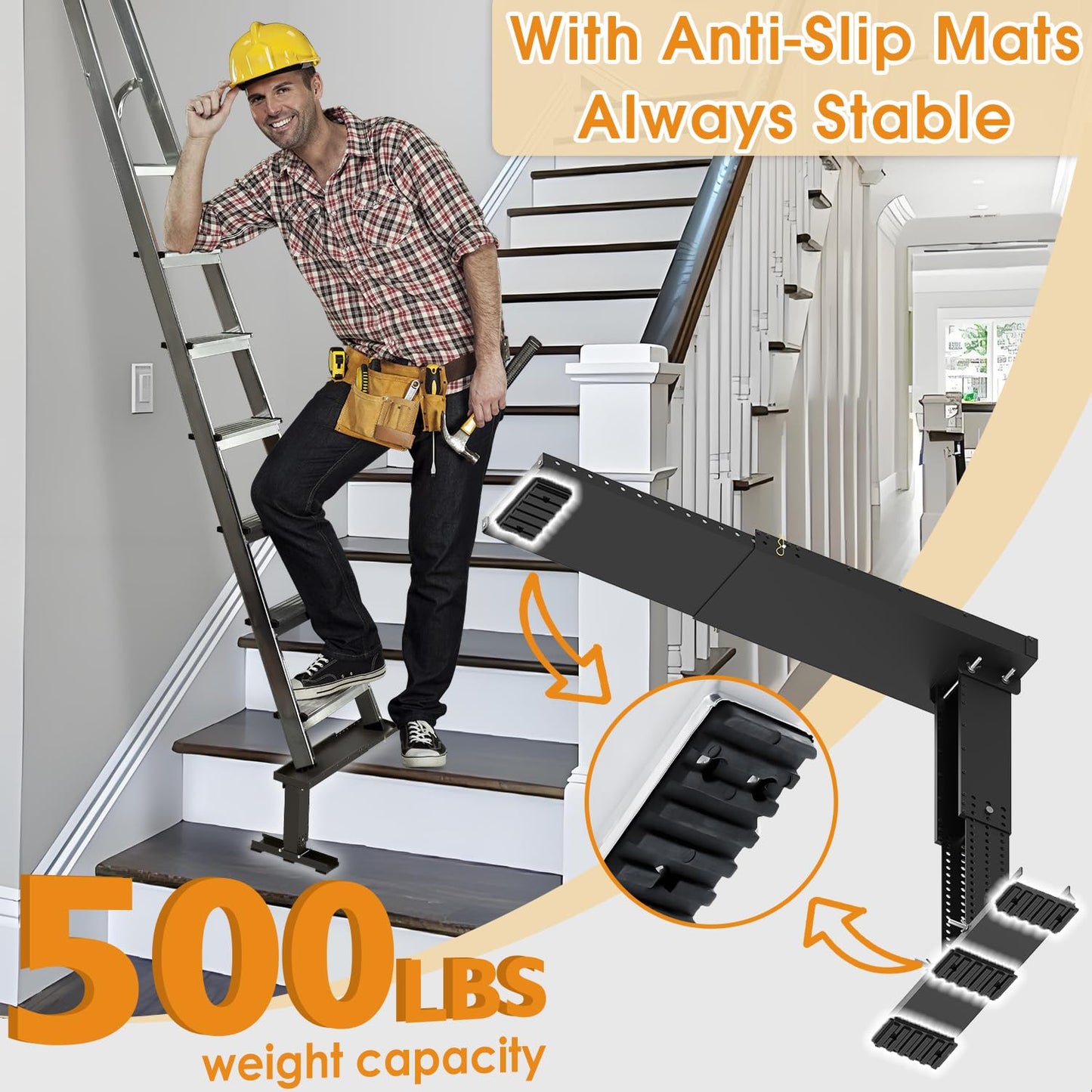 DITKOK Heavy Duty Foldable Ladder Leveler for Stairs, Large Ladder Extender for Stairs with Slip-Resistant Gripping Pads, 13.5-21" Height Adjustable Ladder Extender Pro, Suitable for Painting Jobs