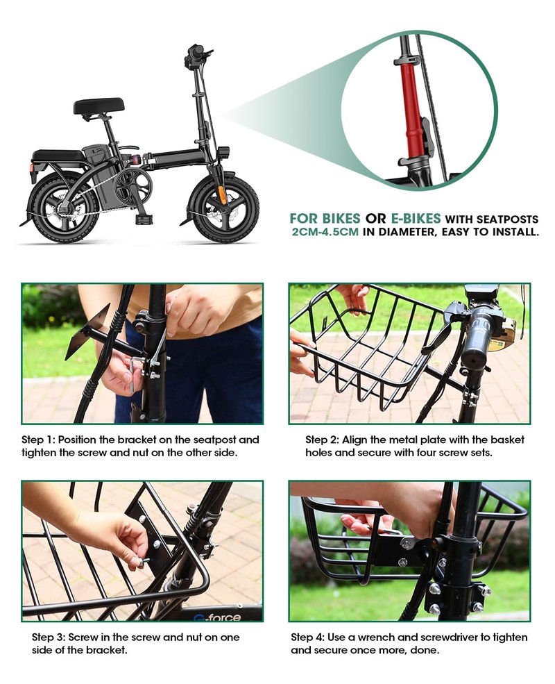 ANZOME Electric Scooter Basket & Bike Handlebar Bag – Stable Metal Wire Carrier with Cargo Net & Rainproof Cover – Front/Rear Rack Attachment for Commuting, Groceries, & Pet Transport (Black)
