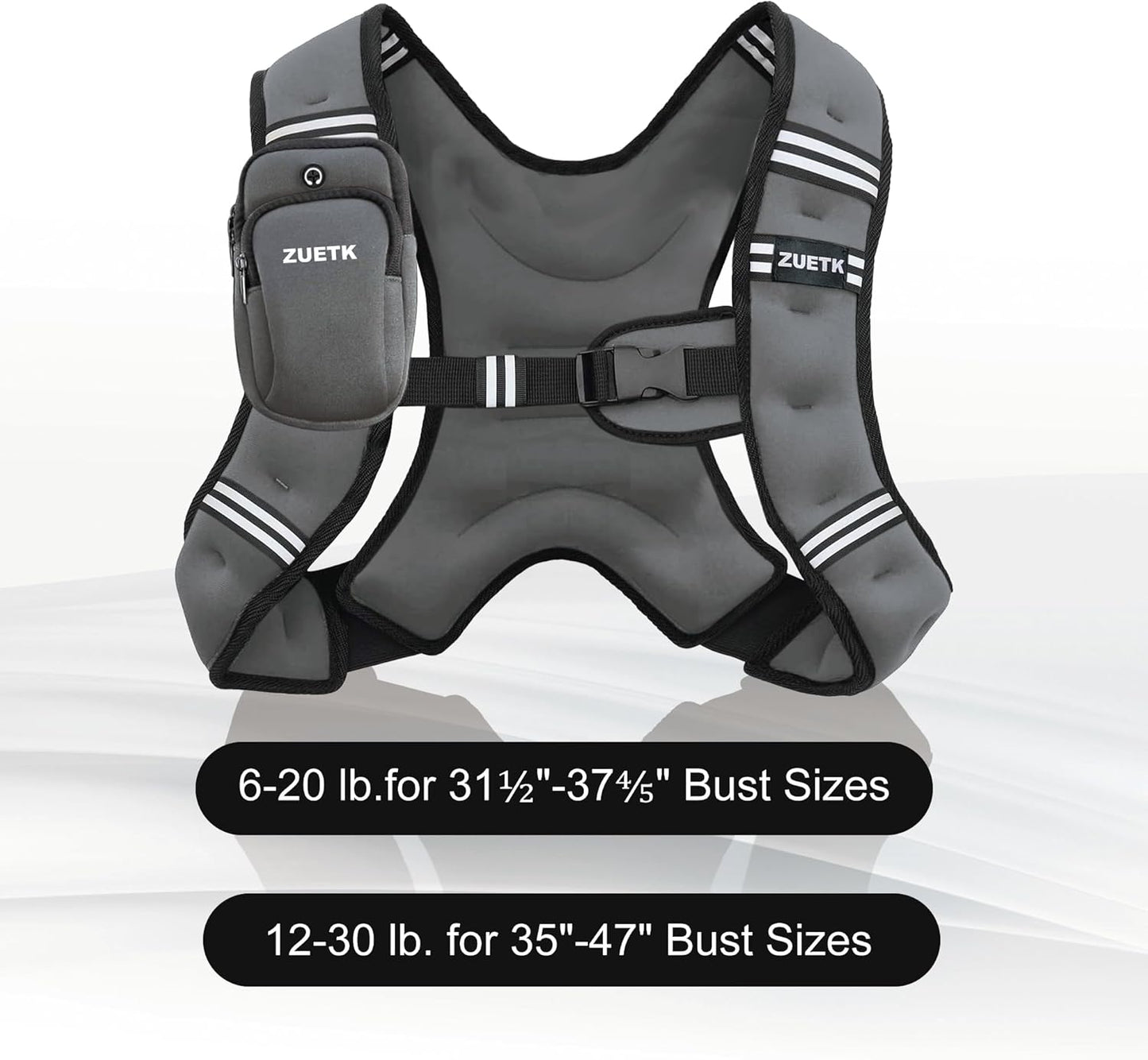 ZUETK Weighted Vest - Adjustable 6lb to 30lb | Reflective Stripe for Enhanced Safety - Ideal for Strength Training & Fitness