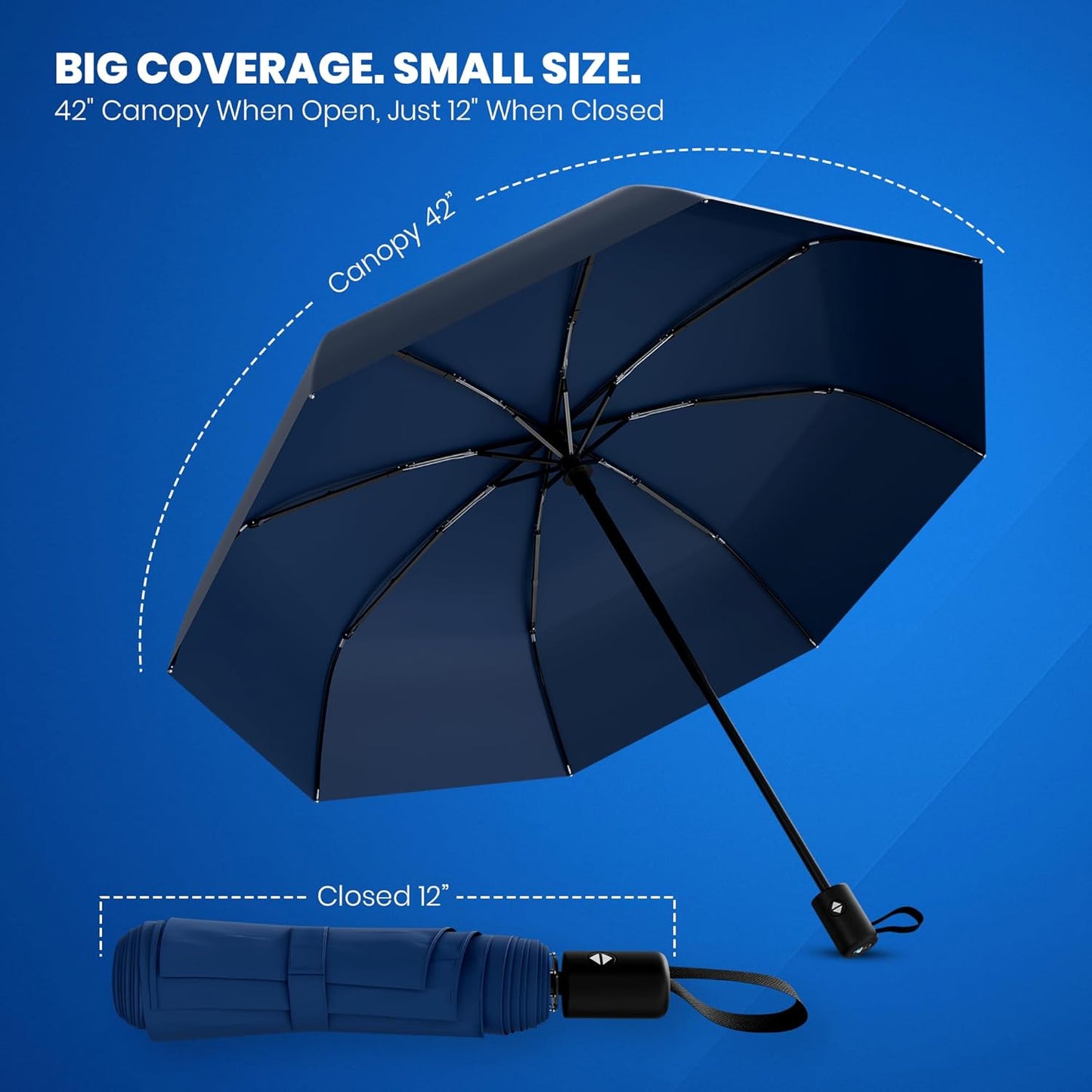 Rain-Mate Windproof Compact Umbrella - Auto Open/Close, Lightweight & Portable for Travel - Durable Fiberglass Design