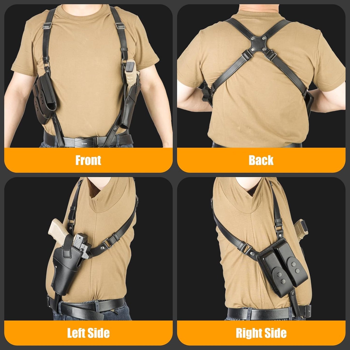Yigerlee Shoulder Holster - Adjustable Vertical Gun Holster with Double Magazine Pouch | Soft Microfiber Leather, Fits 1911, Glock 17/19, Beretta 92FS & More