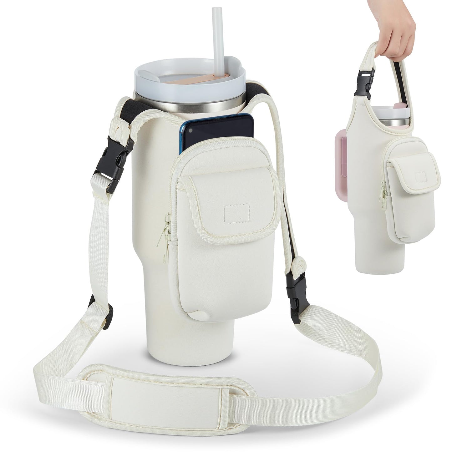 Bufilea Carrier Bag with Phone Holder Pockets for Stanley 40/30oz Tumbler with Handle, Insulated Neoprene Crossbody Bag Cup Holder w/Shoulder & Handheld Straps Fits Stanley Cup Accessories