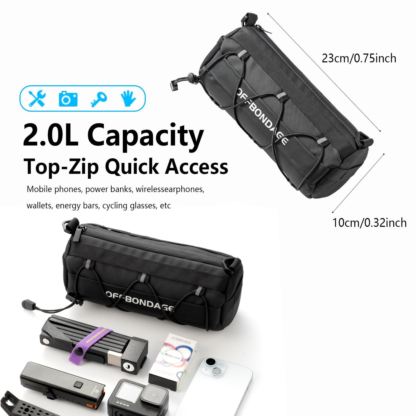 OFFBONDAGE Bike Handlebar Bag for Bicycle Front Storage Bag Waterproof Shoulder Bag with Shoulder Strap for Road Mountain Bike Bikepacking