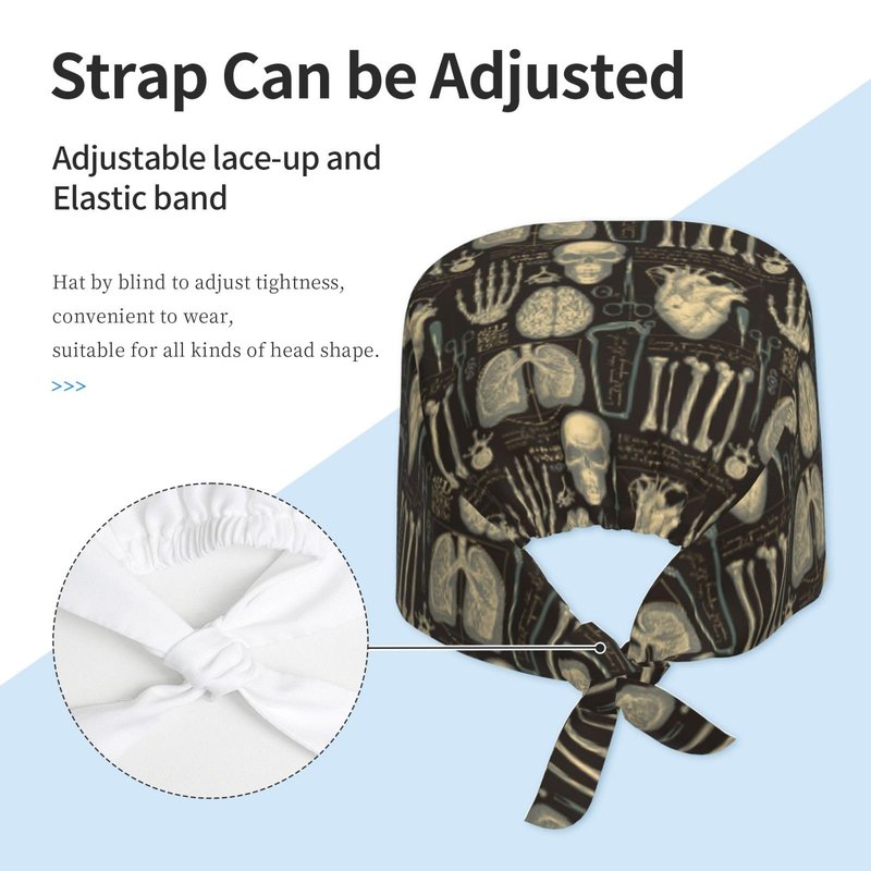 Medical Anatomical Vintage Unisex Adjustable Surgical Sweatband - Elastic Bandage Cap - Scrub Caps for Nurse Working Cap