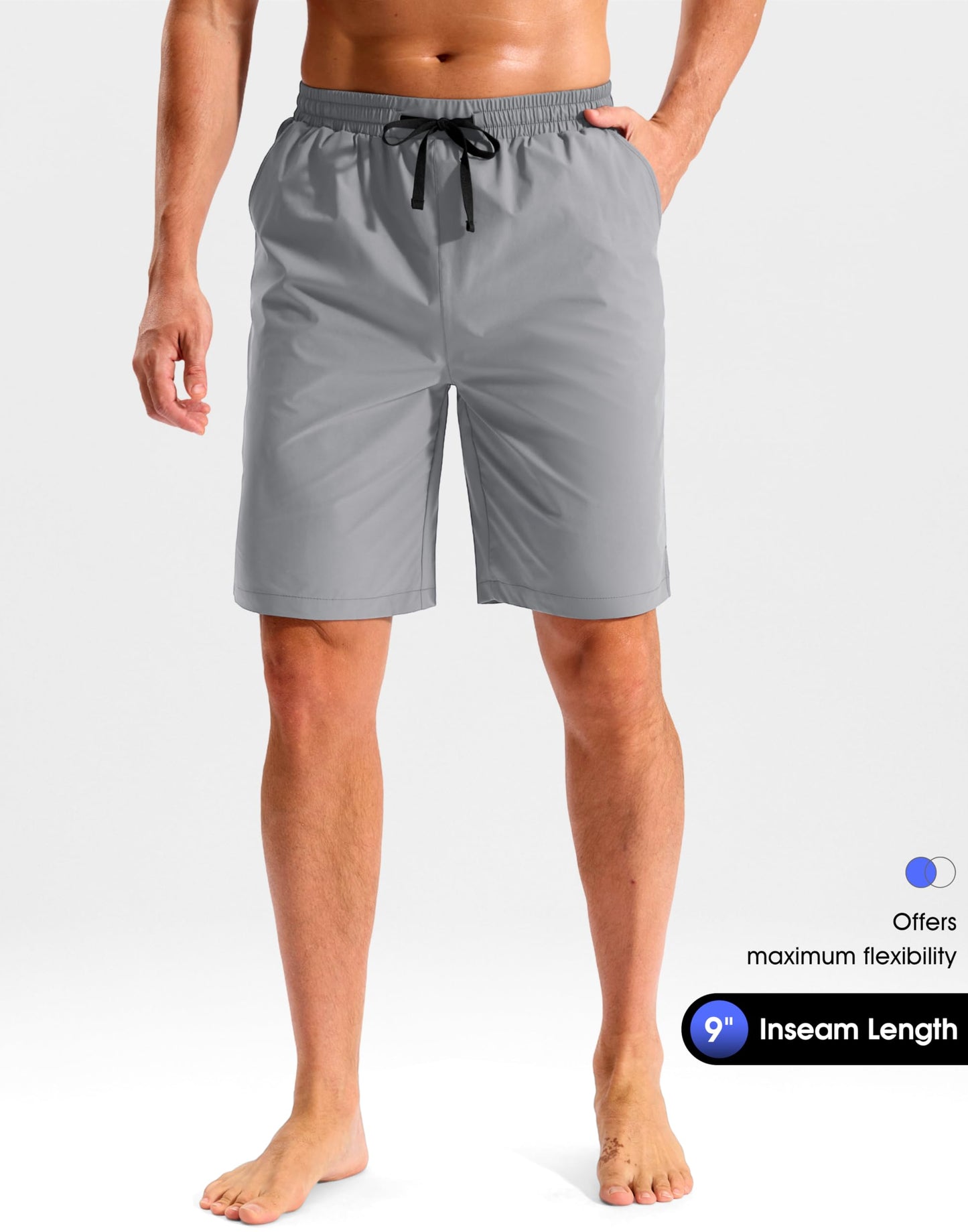Pudolla Men's Swim Trunks 9"/11" Quick Dry Board Shorts Bathing Suits Beach Shorts for Men with Pockets - No Liner(Light Grey 9 Inseam-L)