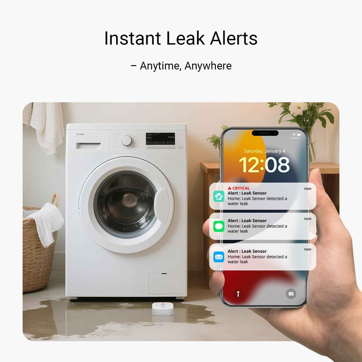 YoLink Water Leak Starter Kit: Hub + 4 Leak Sensor 4 (105 dB Siren), LoRa Long-Range, App/SMS/Email Alerts, D2D Offline, 2 AAA Up to 5-Year Battery, Compatible with Alexa/IFTTT/Home Assistant