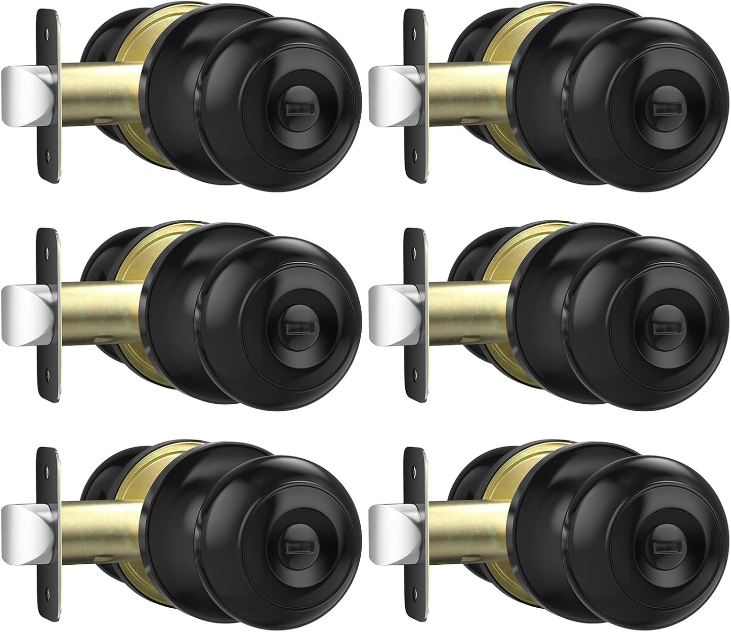 Brushed Nickel Privacy Door Knob Set - Keyless Interior Locks for Bedroom & Bathroom (6 Pack)