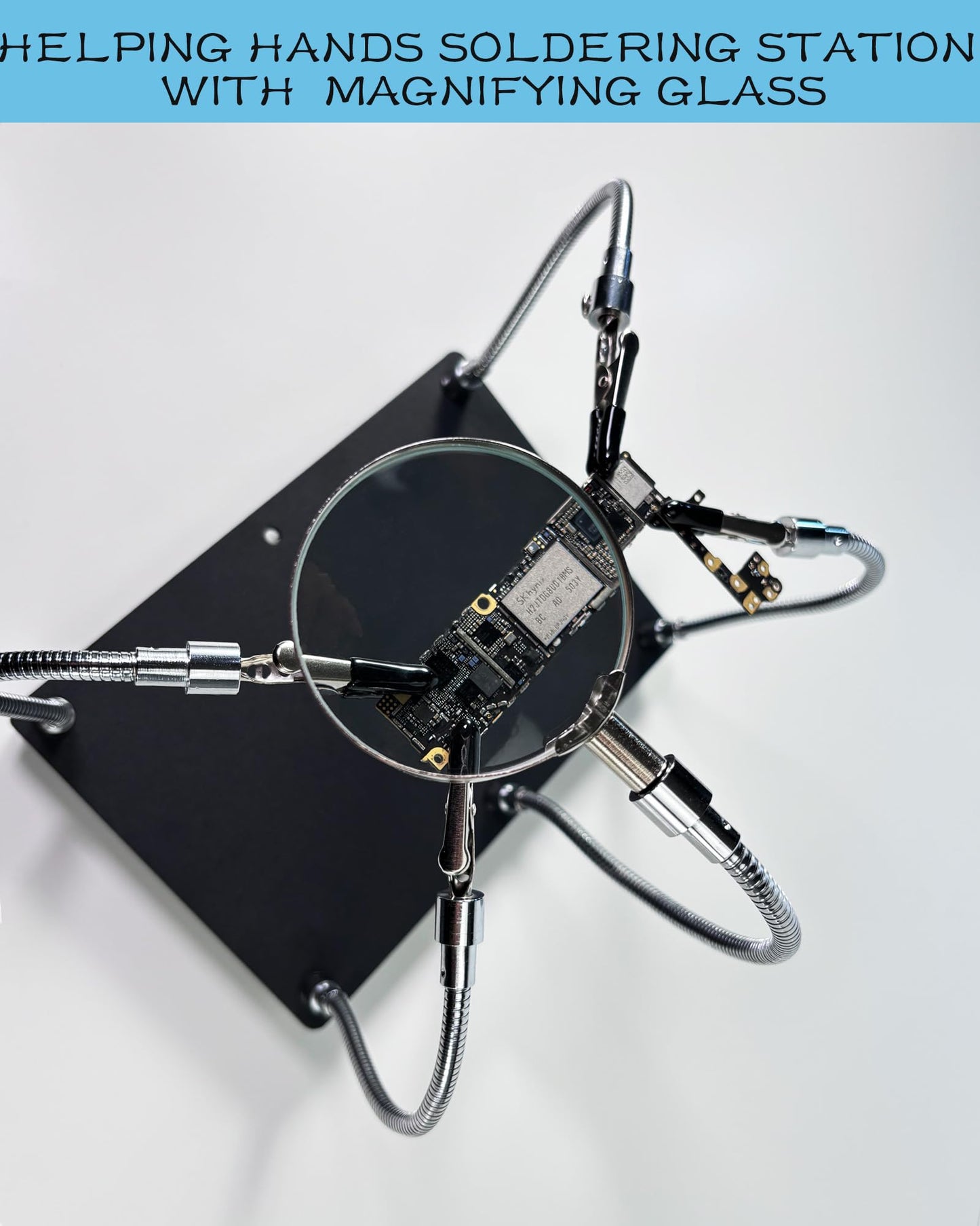 Kaisiking Helping Hands Soldering Station with Magnifying Glass, PCB Holder 4 Flexible Arms Magnifier and Third Hand Soldering Tool for Electronic Repair Soldering Jewelry Crafts