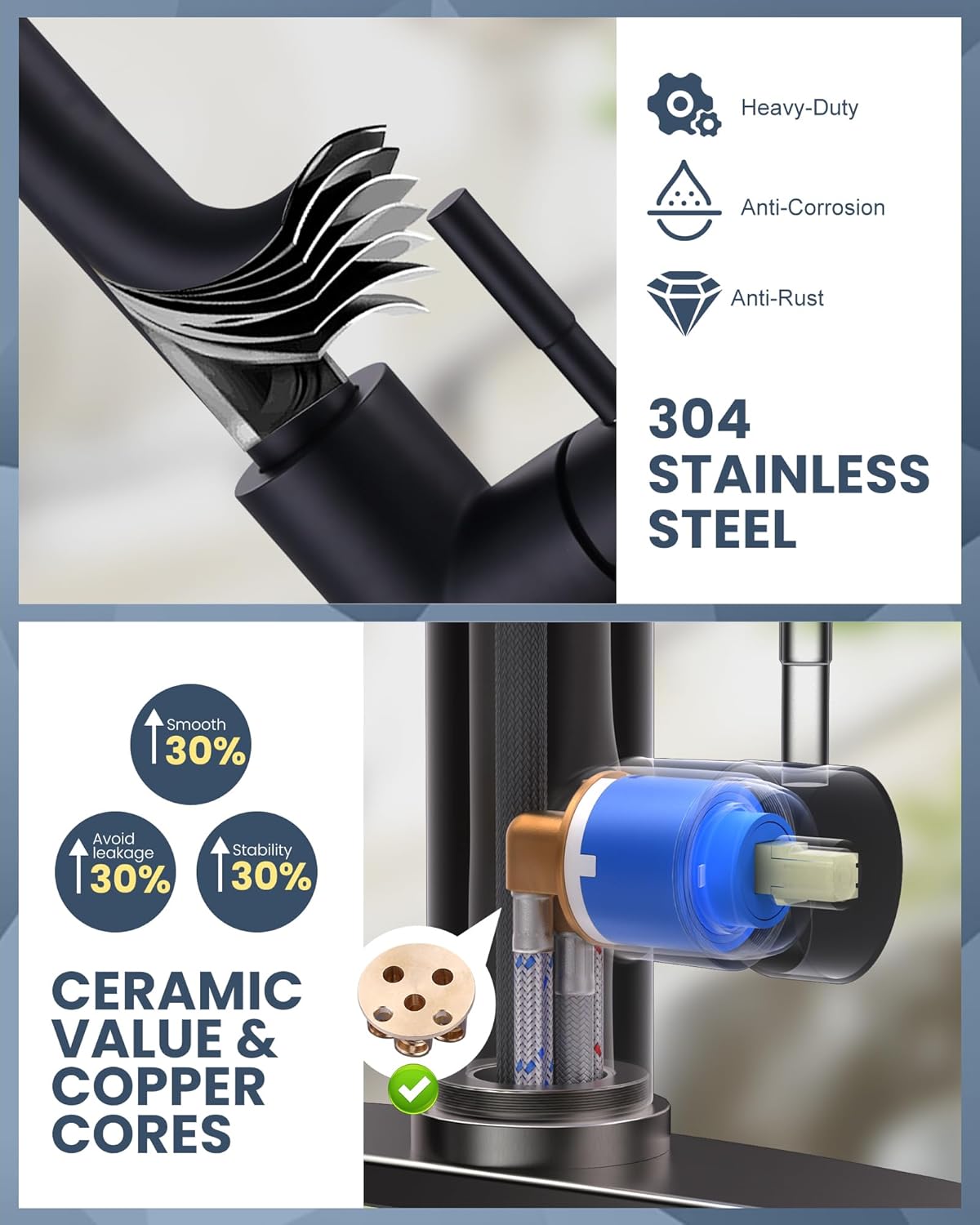 Stainless Steel Kitchen Faucet Combo with Water Filter - Brushed Nickel Sink Faucet for RO Systems