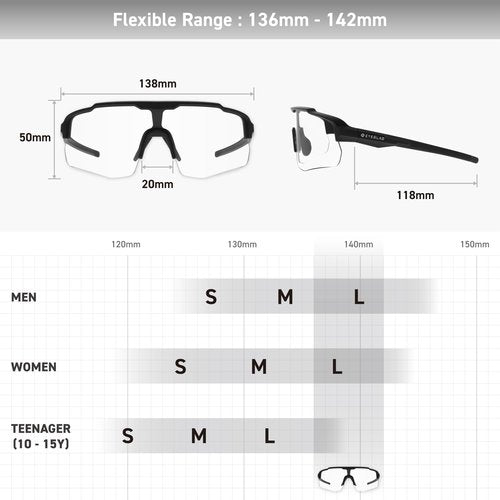 EYEGLAD MOTIONVIEW Sports Photochromic Sunglasses Outdoor UV400 Men Women Cycling Surfing Running Fishing Baseball Softball Sports (Classic Black)