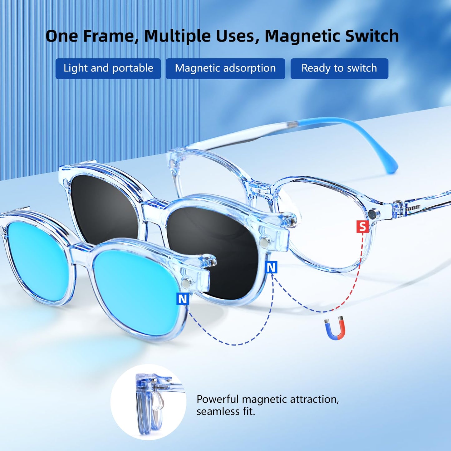 EYEBUDDY Kids Sunglasses for Boys Girls, Toddler Polarized Sunglasses for Age 3-12, Clip-on UV Protection Children Sun Glasses
