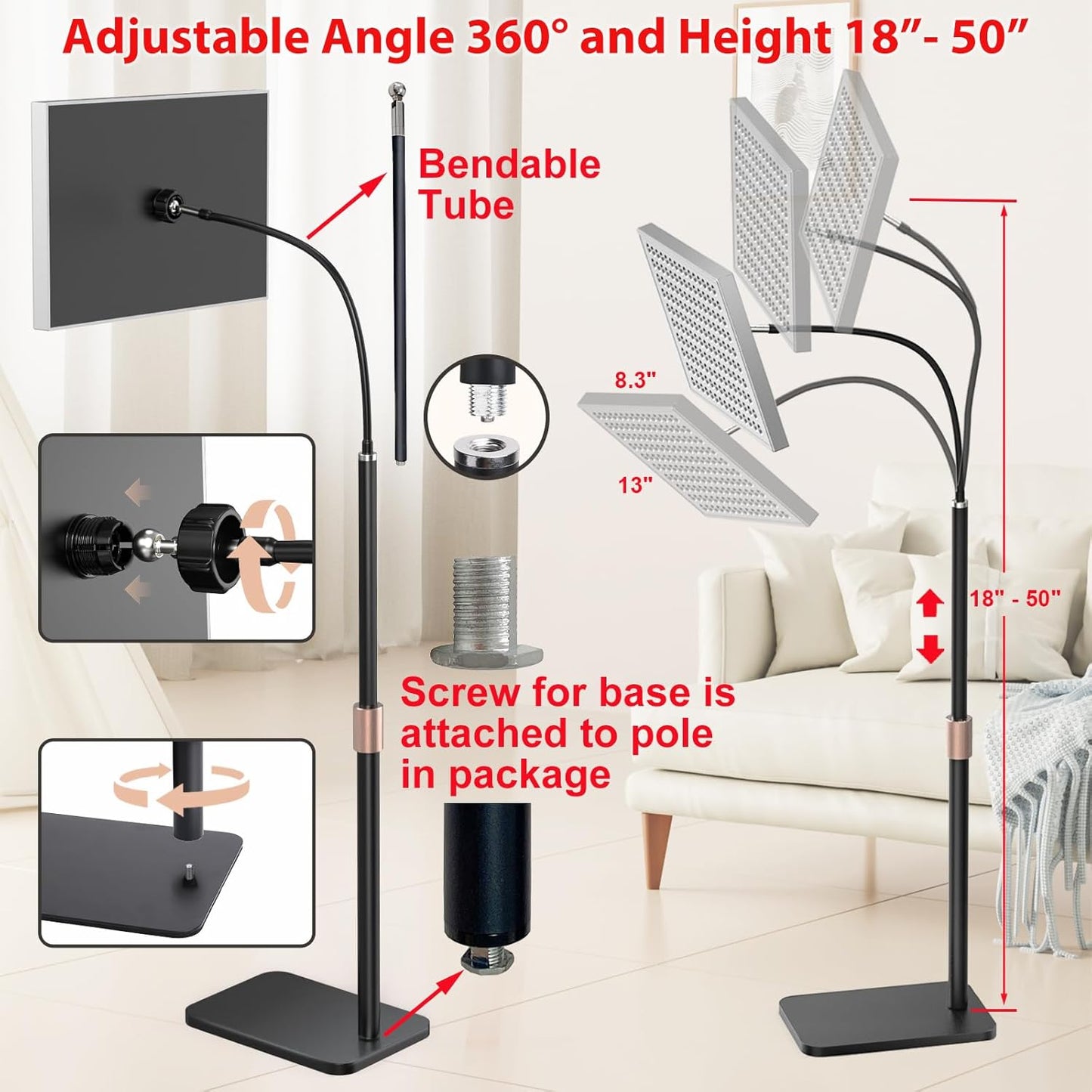Red Light Therapy Lamp by [Brand Name] - 660nm & 850nm Infrared LED Panel Light | Adjustable Stand for Home, Office, Gym