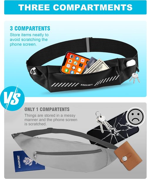 HAISSKY Running Belt - Slim Fanny Pack for Men & Women | Phone Holder & Money Pouch | Fits 27" - 51" Waist