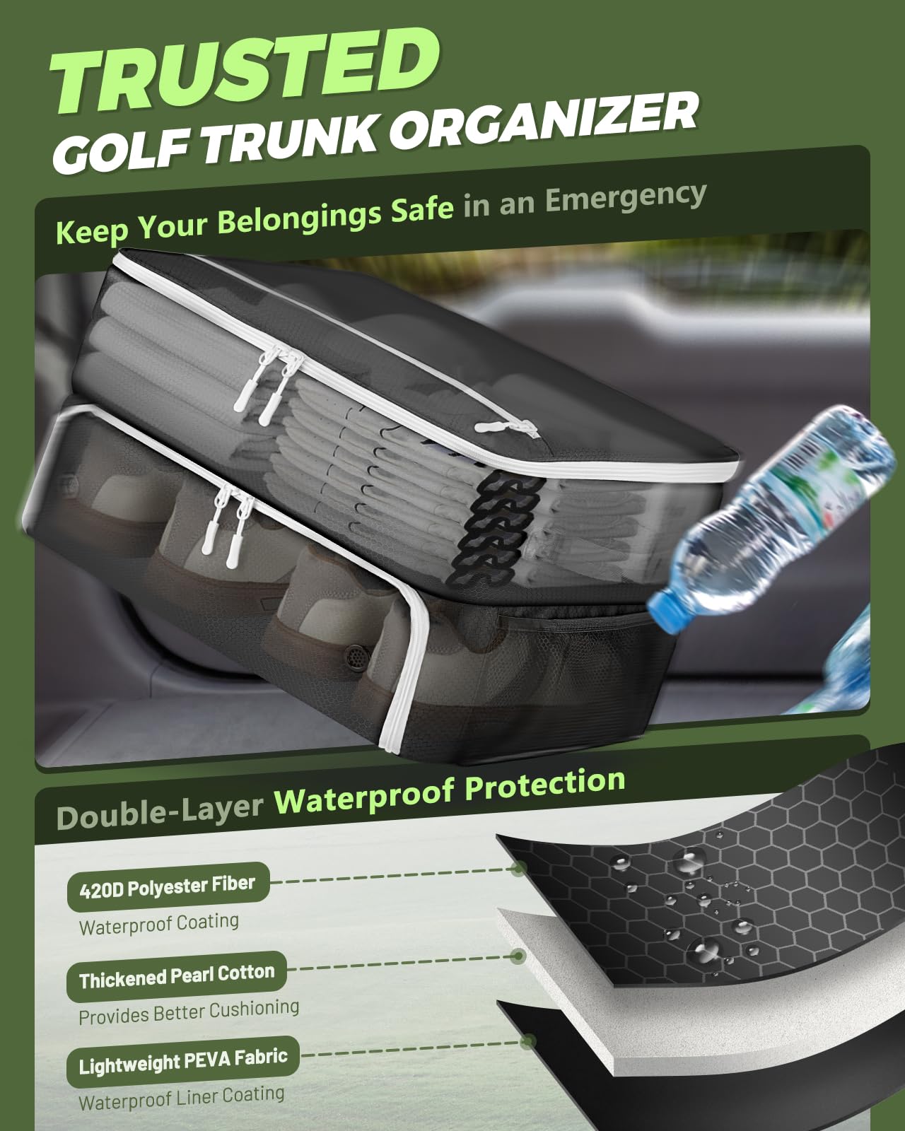 BRANTMAKER Golf Trunk Organizer, Golf Accessories for Men/Women to Storage Stuff and Gear, Cool Gifts for Golfers, Dad, Him/Her, Birthday or Father’s Day (Black)