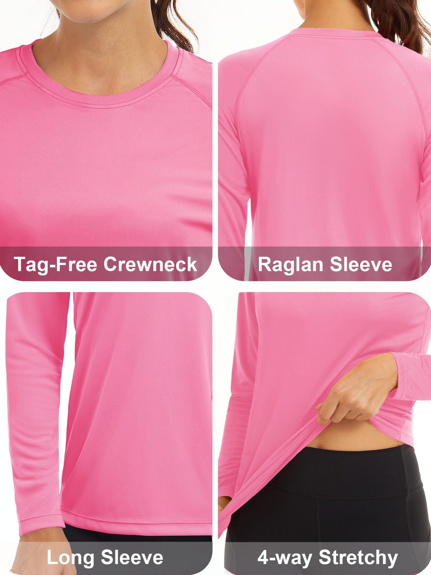 MAGCOMSEN Womens Workout Shirts Long Sleeve Shirts for Women Hiking Shirts for Women Lightweight Summer Shirts Fishing Shirts for Women Rash Guard Shirts Rose