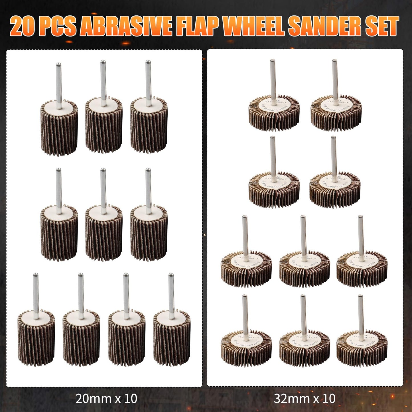 Mixiflor 20 Pcs Flap Wheel Sander Set, 1/8" Shank 80 Grit Flap Wheels for Dremel Rotary Tools