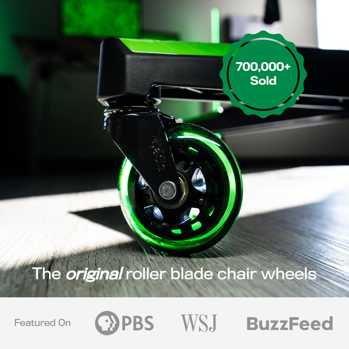 Original Rollerblade Office Chair Wheels - Smooth, Quiet Casters for Hardwood & Carpet - Easy Universal Fit - Set of 5