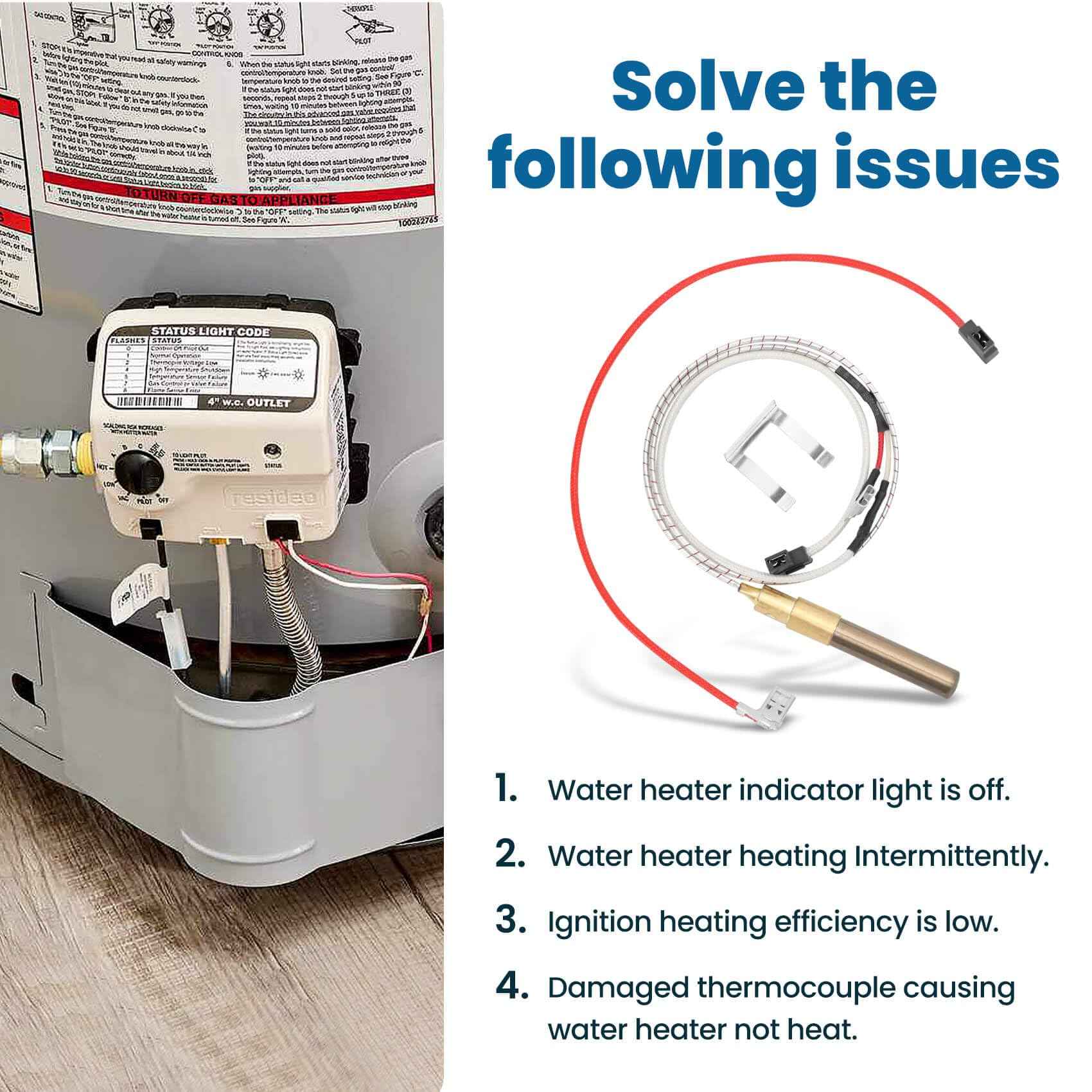 21" 100112328 Thermopile for Water Heater, 750 Mini-Volt Thermocouple Compatible with Reliance, Whirlpool, A.O.Smith, Kenmore, American Water Heater, Replace Model 6911197, 9007872005, 100094024, etc.