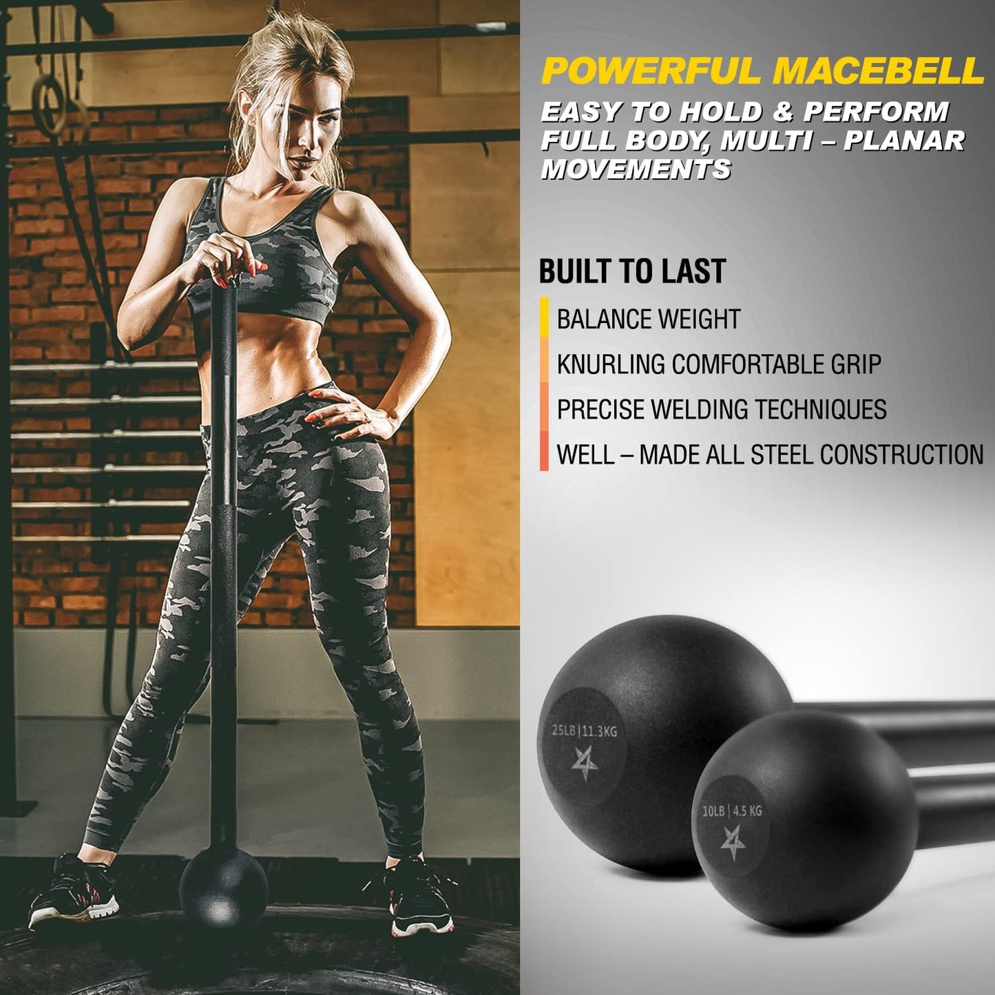 Yes4All Steel Mace Bell - Versatile Strength Training Tool for Full Body Workouts | 5-30 LB Options