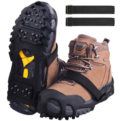 Ice Cleats Snow Traction Cleats Crampons for Shoes and Boots Men Women Anti Slip Ice Shoes Gripper Overshoe Slip-on Stretch Footwear (28 Steel with Straps, Medium(5.5-7 men/7-8.5 Women))