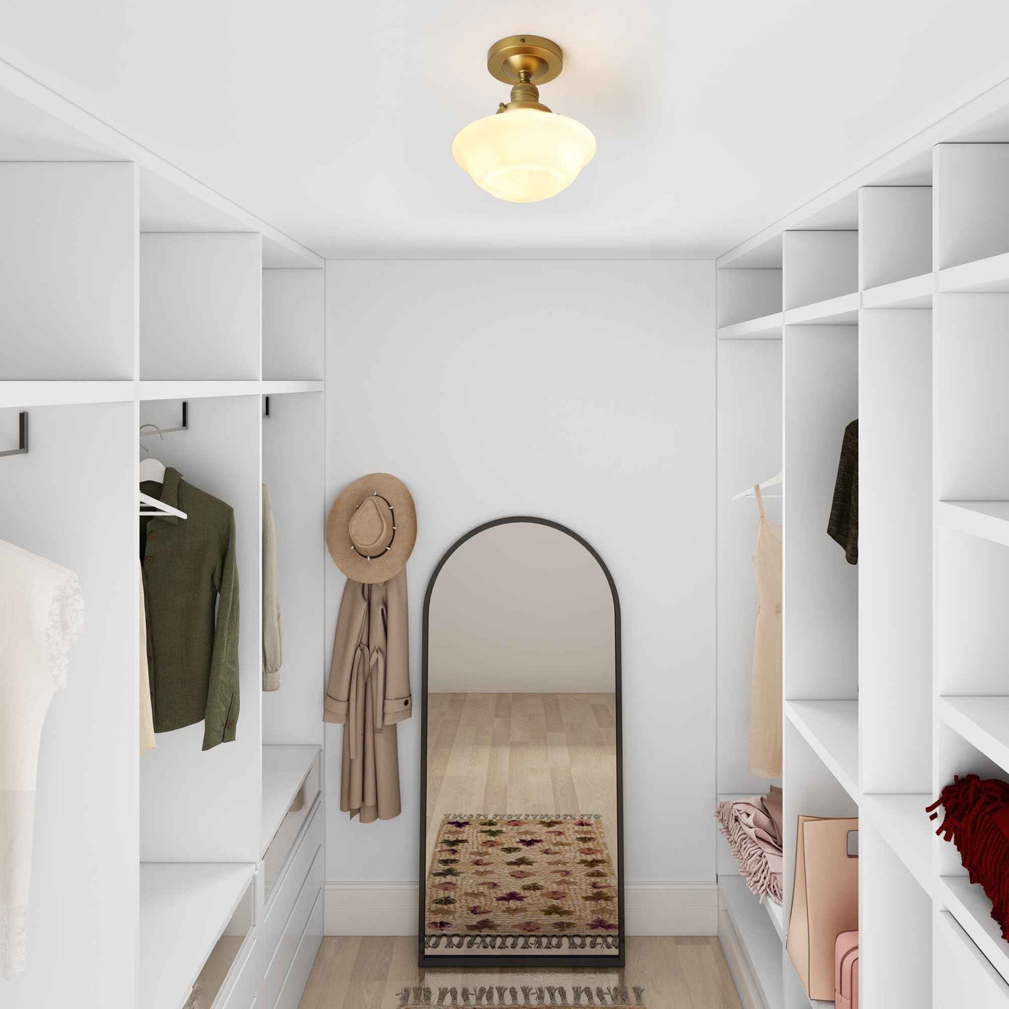 Pathson Vintage Flush Mounted Ceiling Lighting with Milk White Glass Shade, Mid-Century Style Ceiling Light Fixture for Hallway Foyer Loft Living Room Bedroom