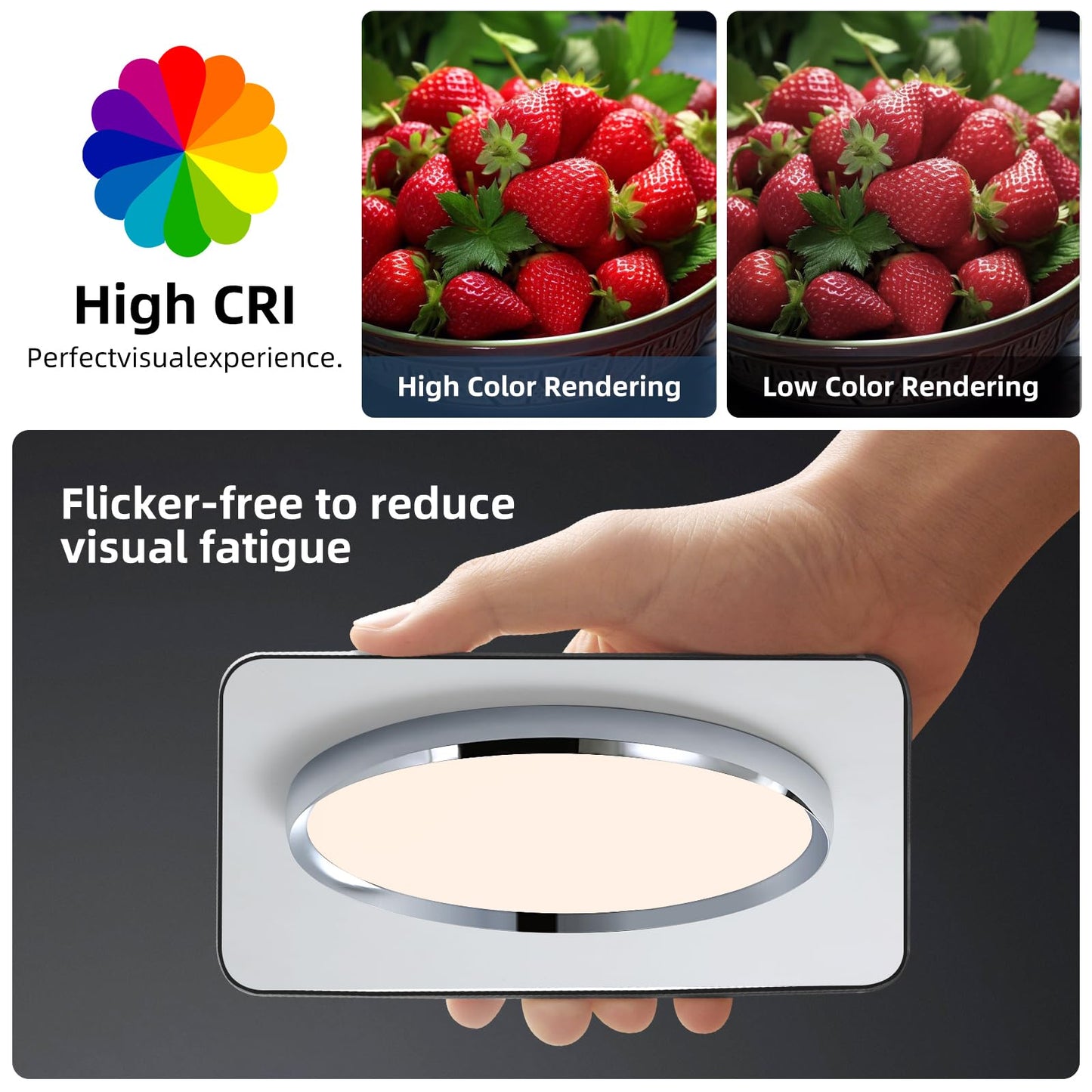 Fordeson Modern Bathroom LED Ceiling Light, 19inch Chrome Round Flush Mount Ceiling Light, Dimmable 3000K-6000K, 40W, Ultra-Thin Minimalist Office Lighting for Living Room, Bedroom, Kitchen, Hallway