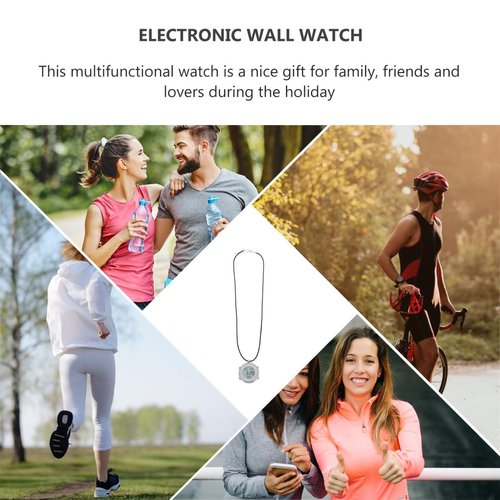 Hemobllo Digital Pocket Watch, Pocket Watch Necklace with Chain Neck Hanging Electric Neck Fitness Workout Timer White Necklace for Running Sport Travel