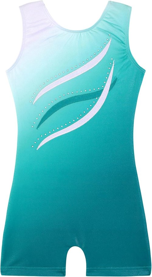 HOZIY Gymnastics Leotards for Girls - Snowflake Ribbon Design in Blue, Purple & Hot Pink Sparkle