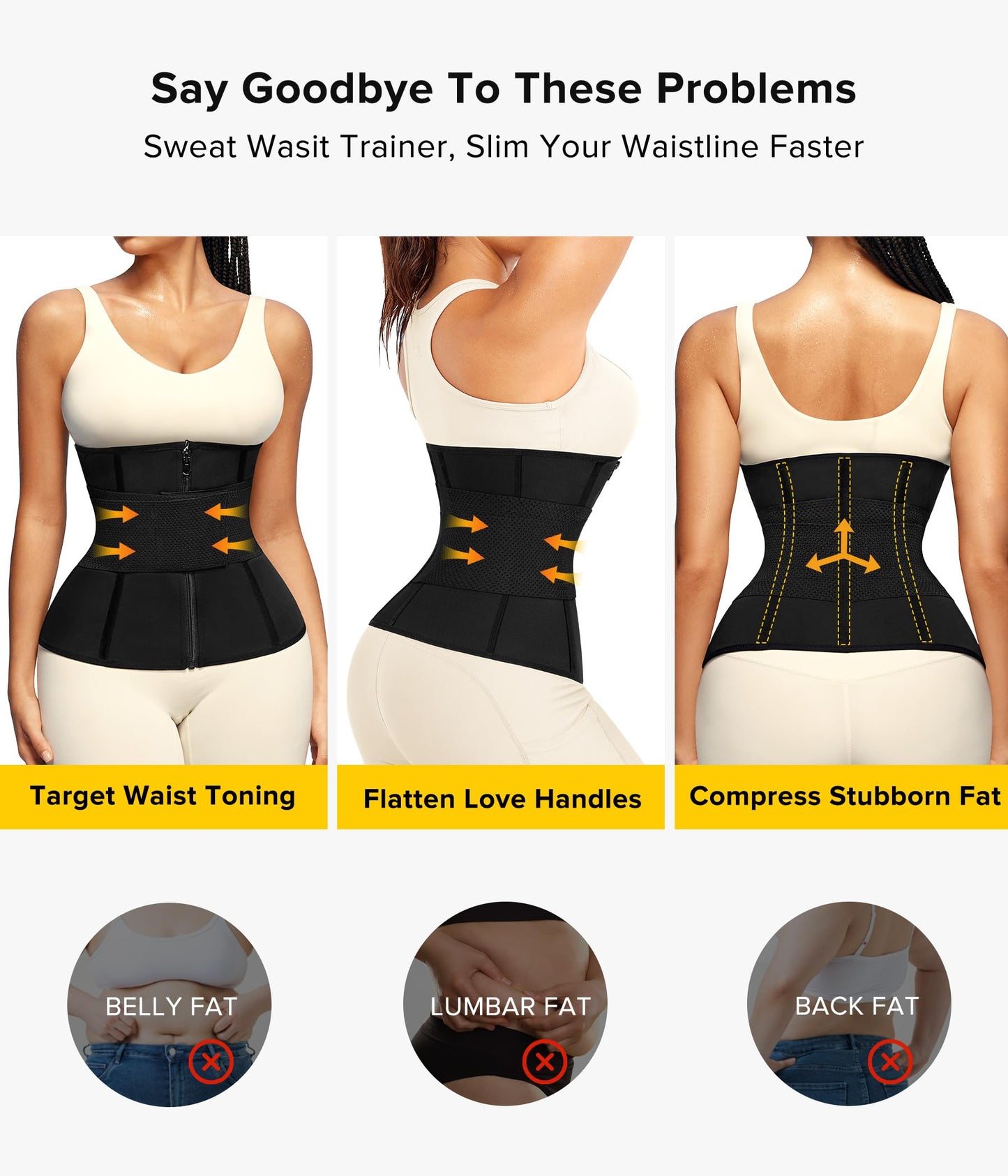 Junlan Sweat Waist Trainer for Women - Sauna Waist Trimmer for Working Out(Black,Medium)