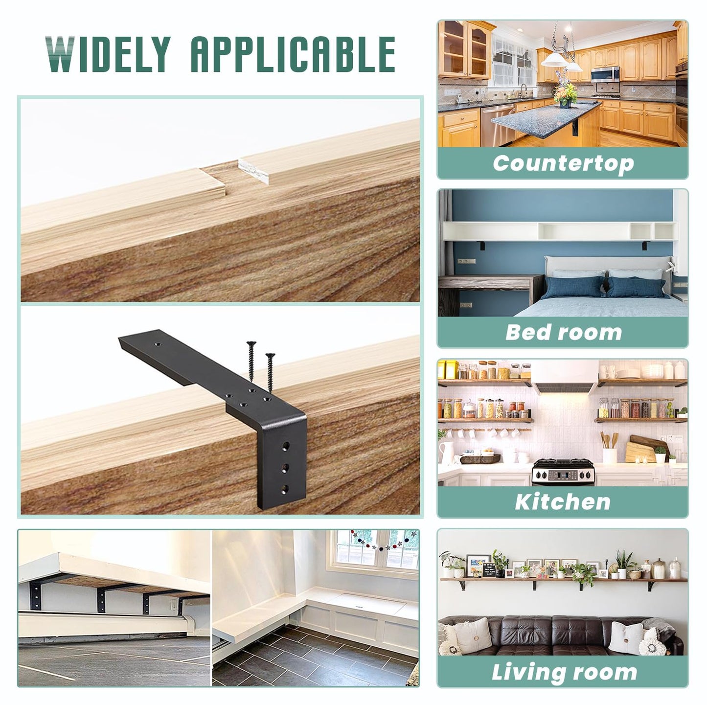 Countertop Support Brackets 4 Pack L Bracket Countertop Brackets 16" x 6" x 2.5" Heavy Duty 3/8" Thick Shelf Brackets Metal Corbels L Shape Bracket for Wood Shelf/Quartz/Granite/Concret Countertops