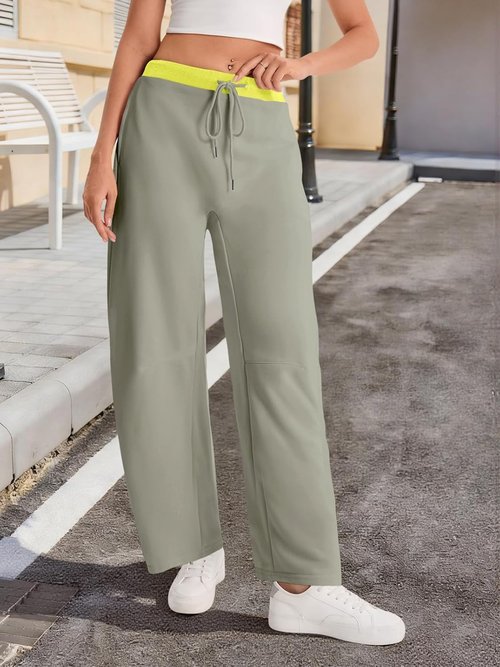 Fisoew Women's Wide Leg Sweatpants - Baggy Drawstring Joggers with Pockets | Color Block Design