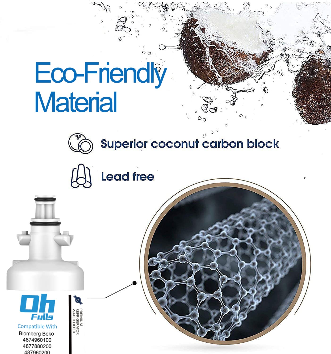 OHFULLS 3-Pack Water Filter Replacement 4874960100, Removes Organics, Particulates, Improves Taste, Reduces Odor