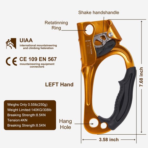 RESQT Hand Ascender Outdoor Mountaineering Tree Arborist Climbing Rappelling Equip Hand Ascender Tree Climbing for 8~13MM Rope, Right