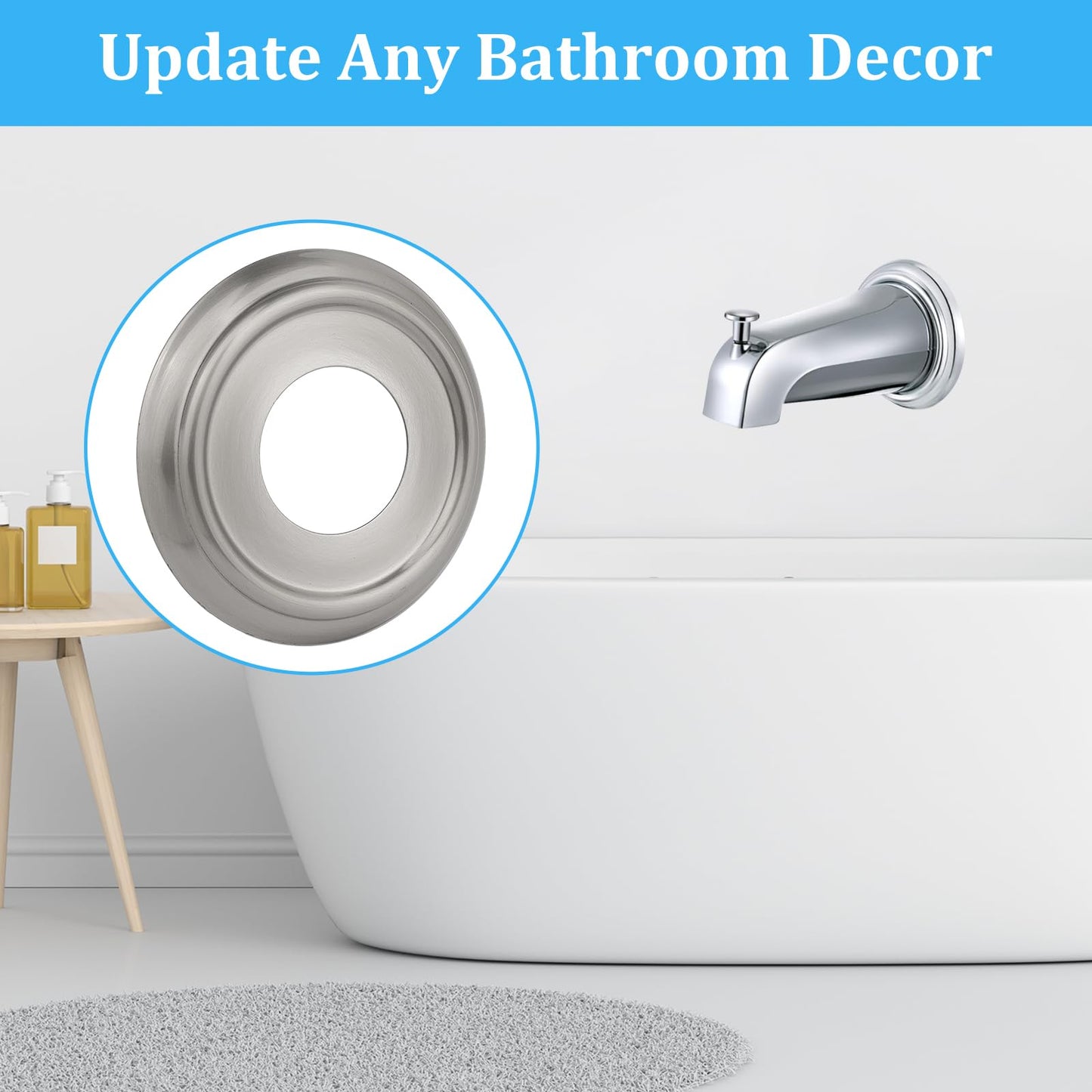 Metal Tub Spout Cover Ring, Stainless Steel Bathroom Faucet Remodeling Wall Plate with Foam Gasket（1-1/2 Inch ID and 3-5/8 Inch OD）