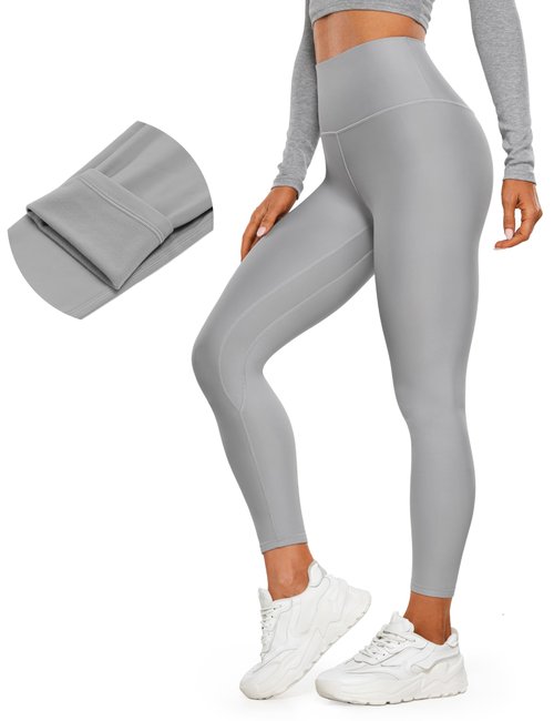 CRZ YOGA Fleece Lined Leggings 25'' - Thermal Casual Lounge Workout Womens Yoga High Waisted Pants Winter Warm Rhino Grey Medium