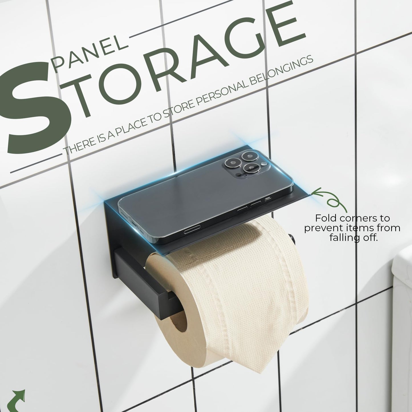 KOKOSIRI Black Toilet Paper Holders with Shelf Bathroom Toilet Paper Roll Holder SUS304 Stainless Steel Wall Mounted, Matte Black, B2010BK