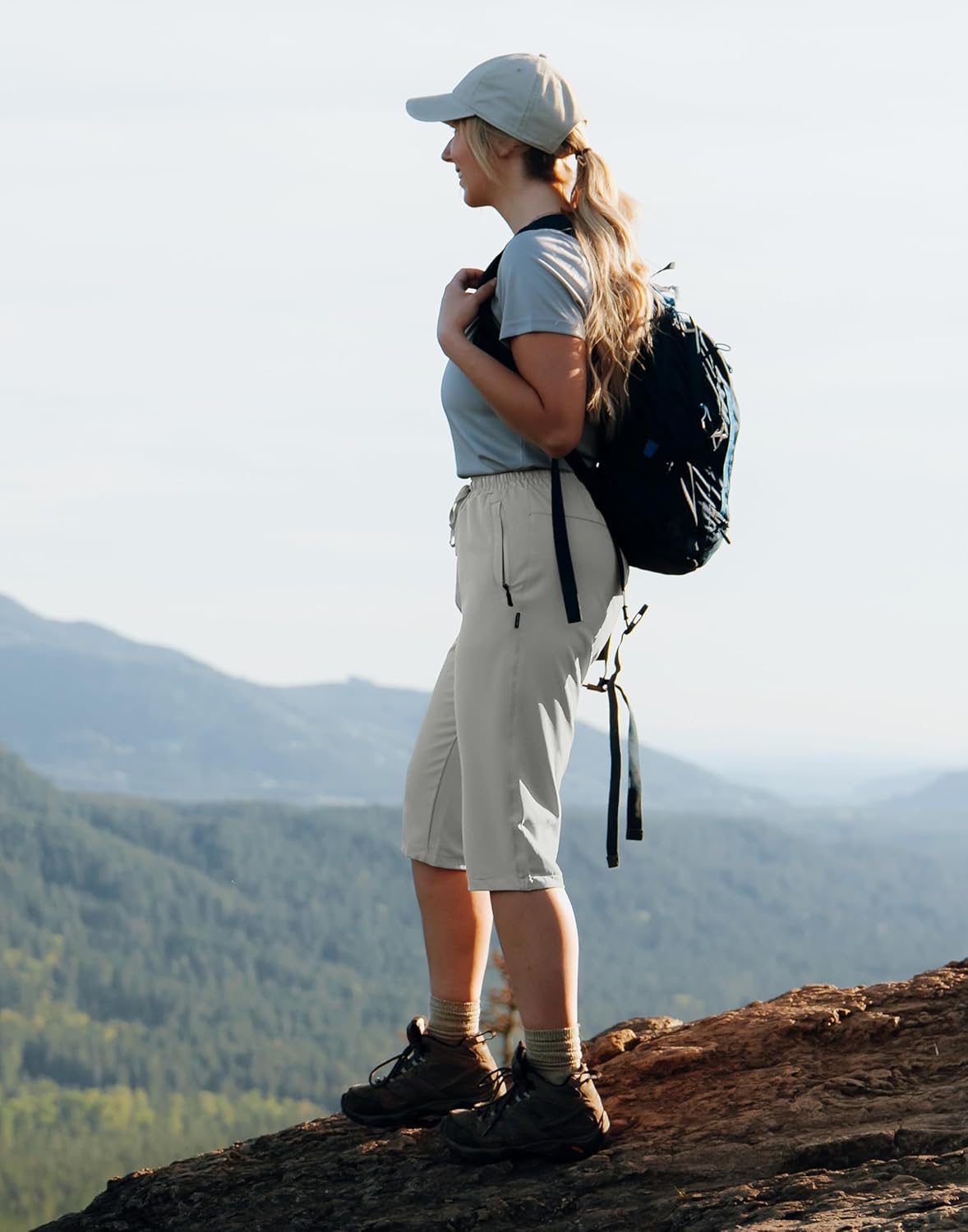 SANTINY Women's Lightweight Quick-Dry Hiking Shorts - 13"/15"/17" with Zipper Pockets