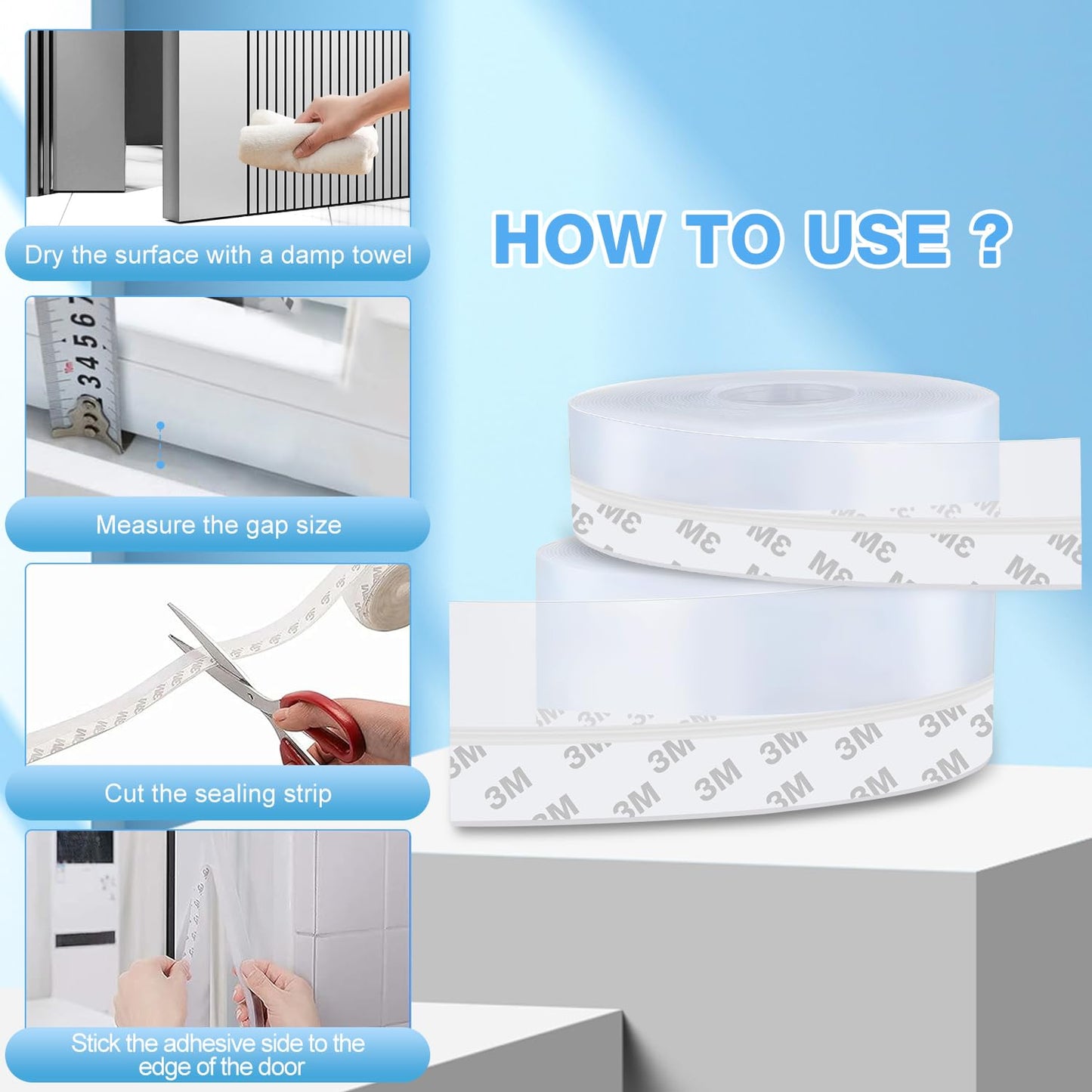 Window Sealing Strip,Self Adhesive Weather Stripping,5M/16ft Silicone Feet Silicone Seal Strip,Door Seal Strip for Gaps of House, Glass Shower, Window, Weatherproof Soundproof (45MM)