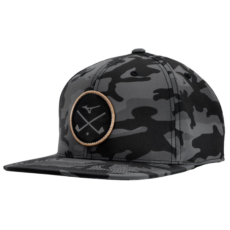 Mizuno Crossed Clubs Snapback Hat, Black Camo-Copper, OSFA
