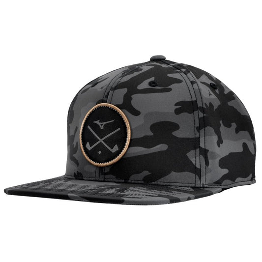 Mizuno Crossed Clubs Snapback Hat, Black Camo-Copper, OSFA