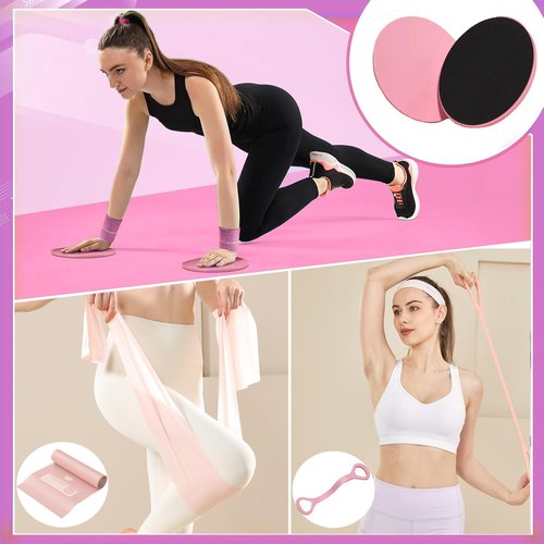 Gtzzot Pilates Ring Essentials Kit for Women, Soft Macaron Creams - Yoga Exercise Equipment Set for Home Workouts with Magic Circle, Mini Ball & Accessories - Fitness Ring Set for Beginners (Pink)