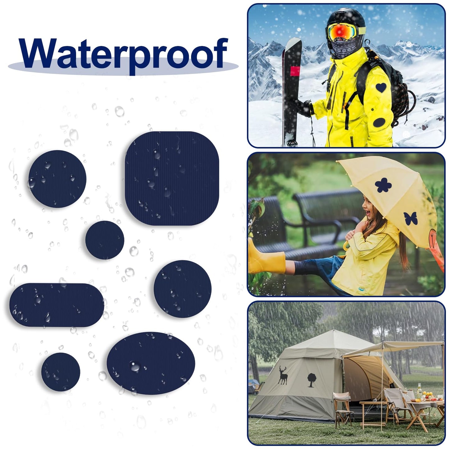 Self-Adhesive Nylon Patches Tent Repair Kit – Outdoor Gear Tenacious Repair Tape, 45pcs Waterproof Fabric Patches for Clothes, Tent, Down Jacket, Backpack, Navy
