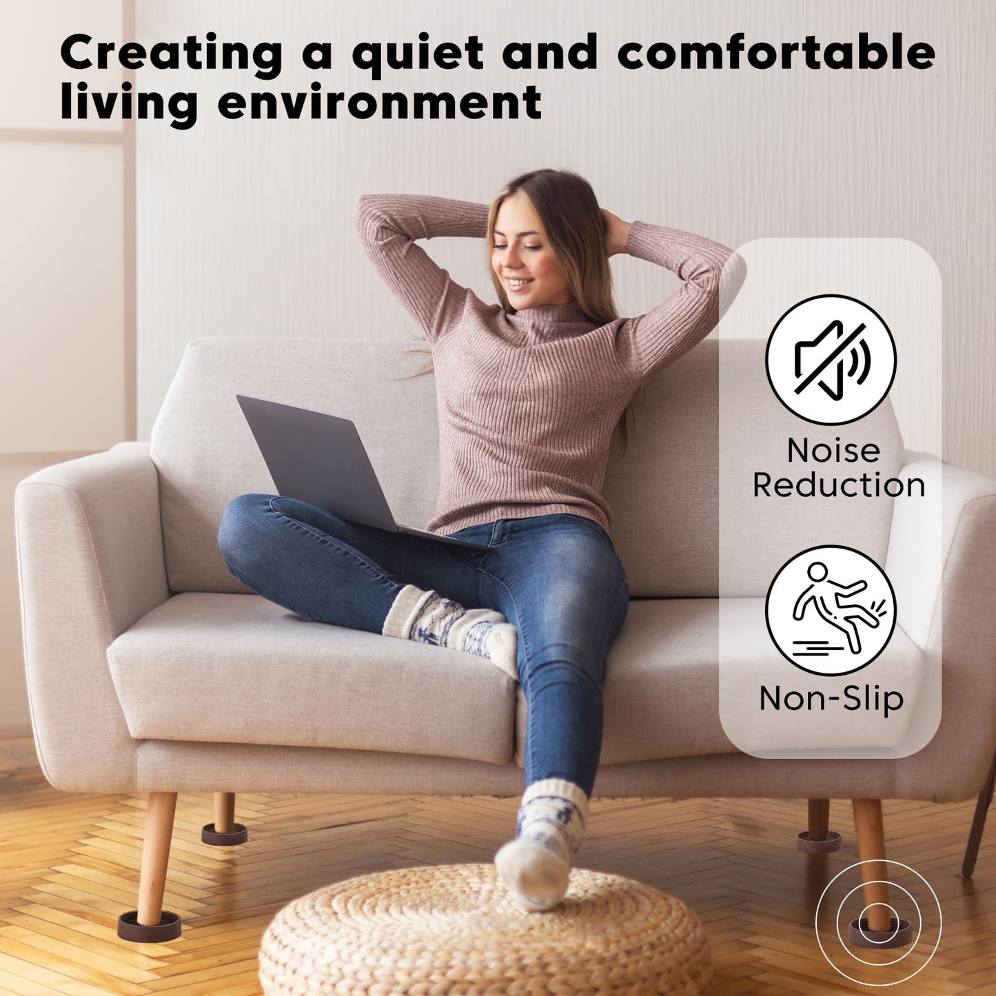 Rubber Non-Slip Furniture Pads Furniture Casters Cup Floor Protector for Bed Sofa Table and Chair Stopper (Pack of 8, 2 * 2 inches,Round, Brown)