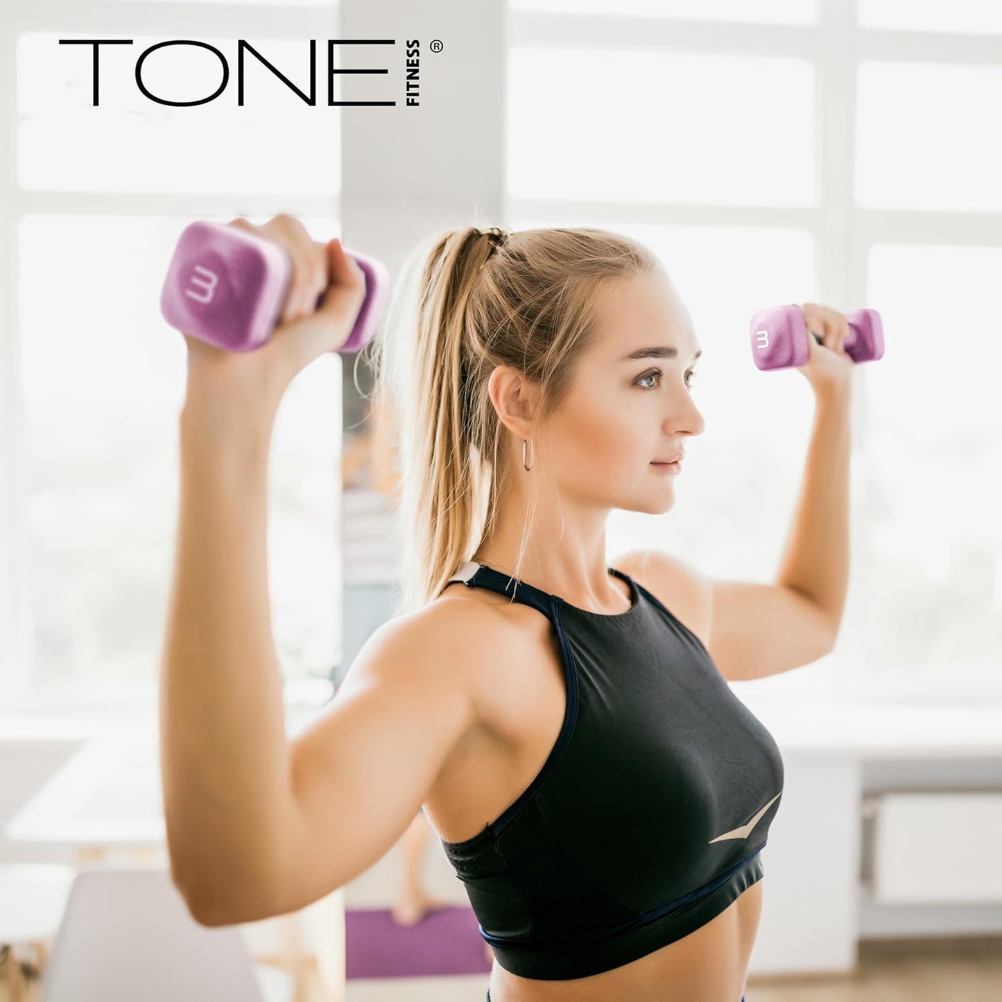 Tone Fitness Neoprene Dumbbell Weight Pairs - Anti-Roll Square Head | Various Sizes Available