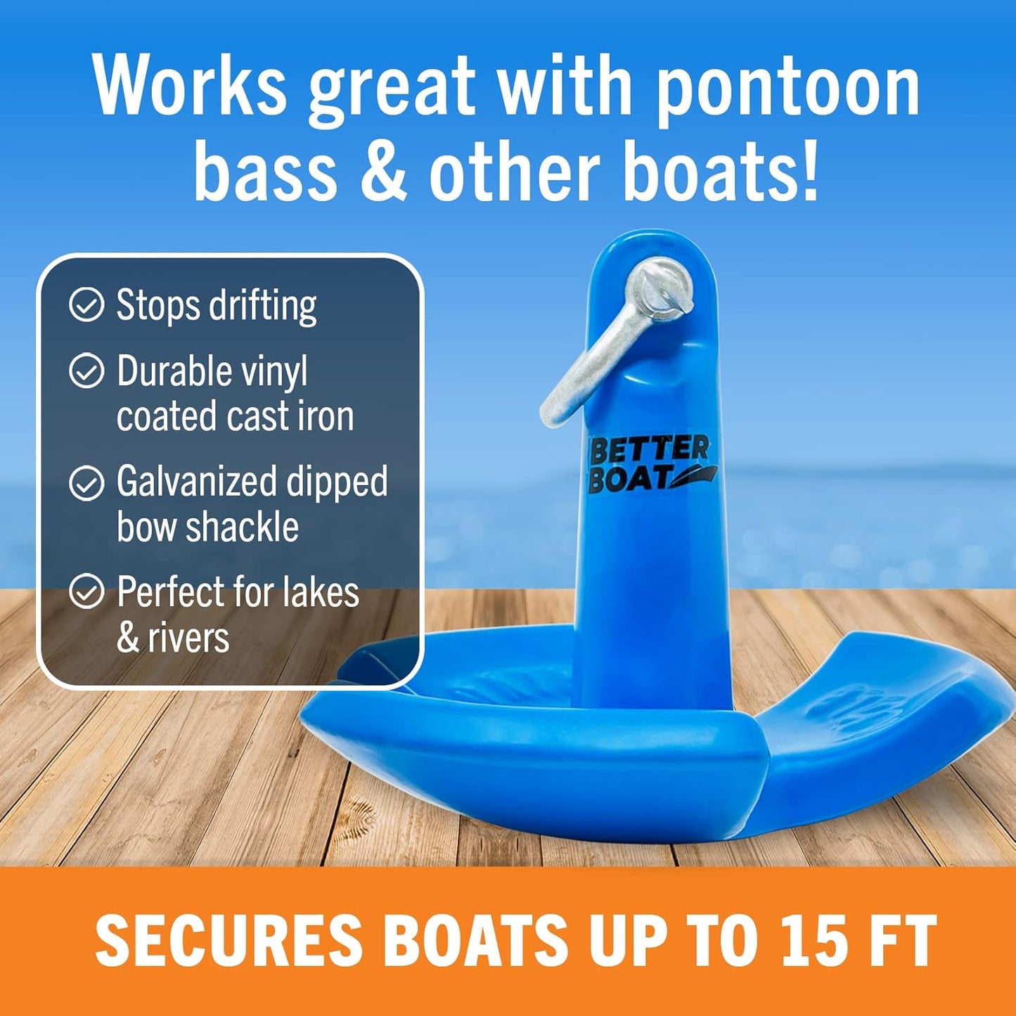 Better Boat River Anchor - 12 lb Vinyl Coated Cast Iron Mushroom Anchor for Boats Up to 15 Ft | Ideal for Lakes & Rivers